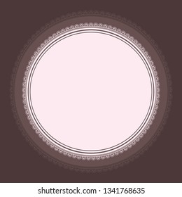 Round frame in retro style, pink on brown background