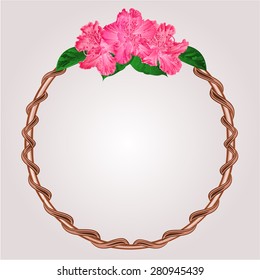 Round frame with  rhododendron greeting card festive background place for text vector illustration
