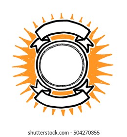 Round frame with ribbon banners. Hand drawn vector illustration isolated on white.