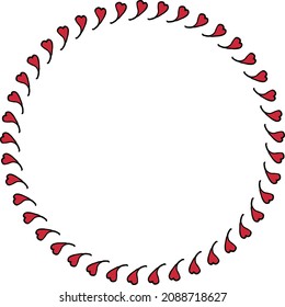 Round frame with romantic red heart on white background. Vector image.
