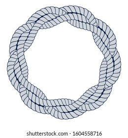 Round frame from rope, vector design element, circle shape border, sailing marine theme.