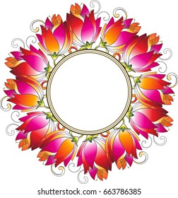 round frame with rose flower in oval shape