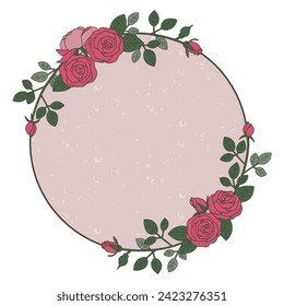 Round frame with roses, antique frame, vector