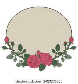 Round frame with roses, antique frame, vector