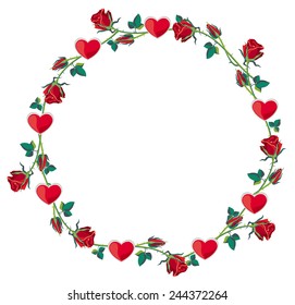 Round frame with roses and hearts