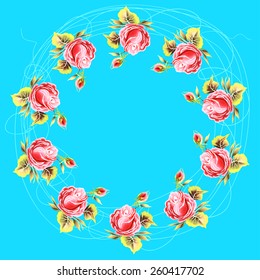  round frame from roses, painted in one stroke style