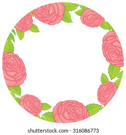 round frame of roses - vector hand drawing illustration