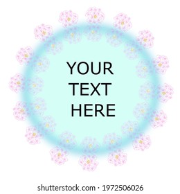 round frame of rows of delicate sakura flowers for text about love and wedding