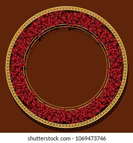 round frame ruby color with shadow on brown background