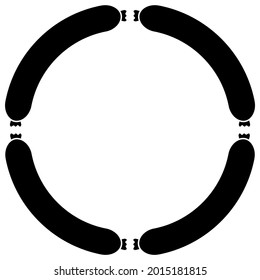 Round frame from sausages. Food theme. Vector illustration and drawing with blank background inside. Black and white silhouette. Template for design.