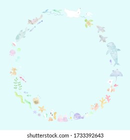 Round frame of sea creatures