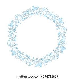 Round frame of seafood, vector illustration