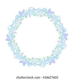 Round frame of seafood, vector illustration