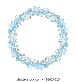 Round frame of seafood, vector illustration