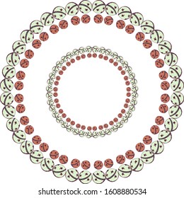 Round frame in shape of wreath with  jingle bells.  Isolated on white background. Mandala. Wedding invitation invitation card hand drawn illustration. Decorative Lacy Pattern For Chinese New Year