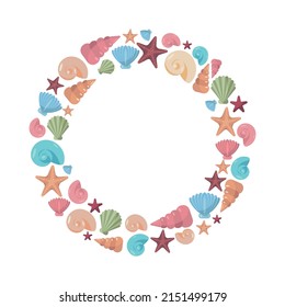 Round frame of shells. vector illustration