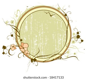 Round frame with silhouettes of flowers & grass.