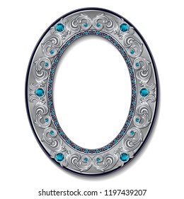 round frame silver color with blue topaz on white background  svg