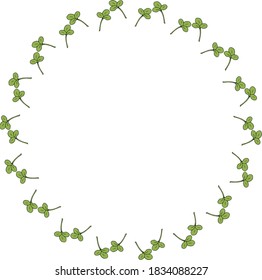 Round frame with simple clover leaves. Vector image.