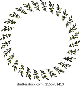 Round frame with simple green branches on white background. Vector image.
