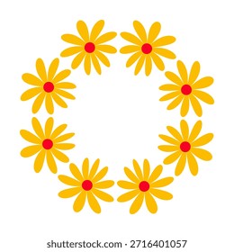 Marco redondo de flores simples Groovy. Colección de flores abstractas en estilo minimalista. Abstractas Elementos florales mínimos. Diseño brutalista.