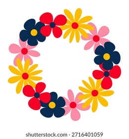 Marco redondo de flores simples Groovy. Colección de flores abstractas en estilo minimalista. Abstractas Elementos florales mínimos. Diseño brutalista.