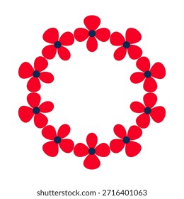 Round frame of simple Groovy flowers. Collection of abstract flowers in minimalist style. Abstract minimal flower elements. Brutalist design.