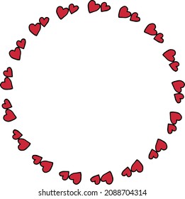 Round frame with simple red heart on white background. Vector image.