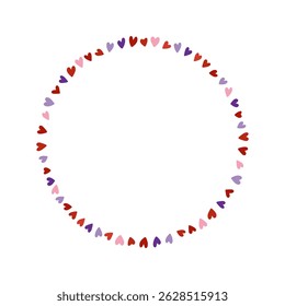 Round frame of small hearts. Colored silhouette. Front view. Vector simple flat graphic hand drawn illustration. Isolated object on white background. Isolate.
