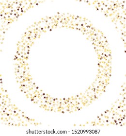 Round Frame of Small Star Confetti. Wreath. Golden New Year Background. colorful Decoration for Holiday Poster Cover Card. Realistic Glitter. Isolated NewYear Background. Vector.