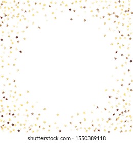 Round Frame of Small Star Confetti. Wreath. Golden New Year Background. colorful Decoration for Holiday Print Wallpaper Card. Realistic Glitter. Isolated NewYear Background. Vector.