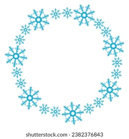 Round frame of snowflakes on a white background
