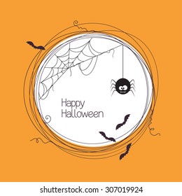 Round frame with spider, web and bats for your Halloween text