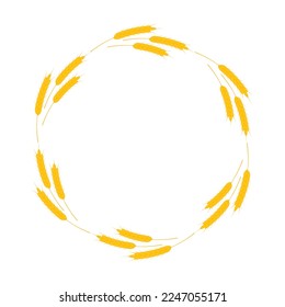 A round frame of spikelets of wheat, oats, rye, or barley. Grain plant border, agricultural frame with spikelets. Banner for beer, bread, flour packaging design