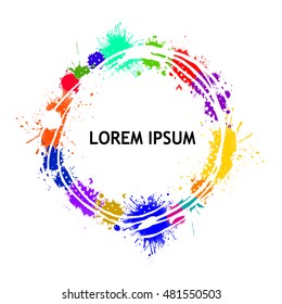 Round frame with spots of paint. Vector