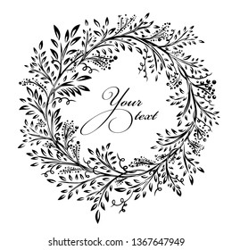 round frame with sprigs, leaves and berries. Vector