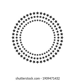 Round frame with stars. Glitter, tinsel, fireworks on white background. Starry circle label for text. Vector background for card, invitation, wallpaper.