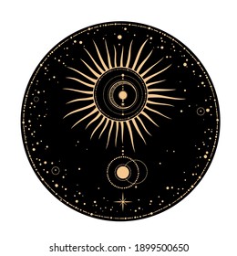 round frame with stars and sun