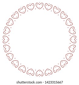 Round frame of strawberries in the shape of hearts on a white background. Template. Vector.