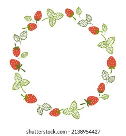 Round frame of strawberry pattern. Perfect as a photo frame, for scrapbooking, postcards, posters, invitation cards.