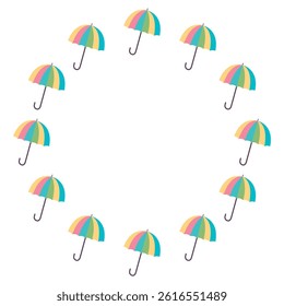 Round frame. Striped umbrellas. Vector illustration in flat style.