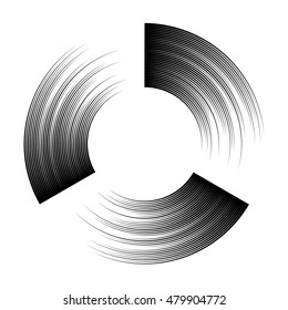 Round frame in style of engraving. Circle and sectors. The black lines on a white background.