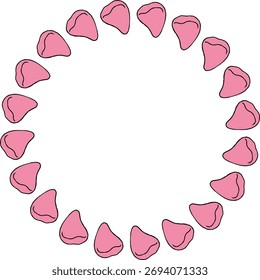 Runder Rahmen in stylischen rosa Blütenblättern auf weißem Hintergrund. Vektorbild.