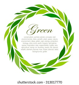Round frame of stylized green leaf