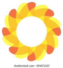 Round frame. Stylized rays of the sun are yellow. Summer bright modern pattern. The backdrop for the presentation of the text. Sunny motif of the logo.