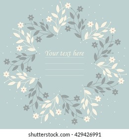 Round frame with summer flowers on light blue background can be used for greeting card, baby shower , invitation, cover and more designs.