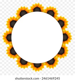 Round frame of sunflowers. Vector illustration.