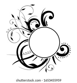 round frame surrounded by scroll  branches, vector