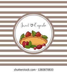 Round frame with sweet cakes with berry and mint leaf isolated. Food design for pastry menu and other food card.