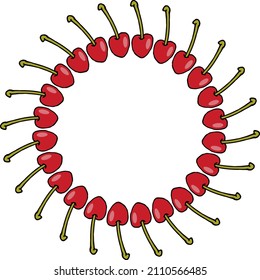 Round frame with sweet cherry on white background. Vector image.